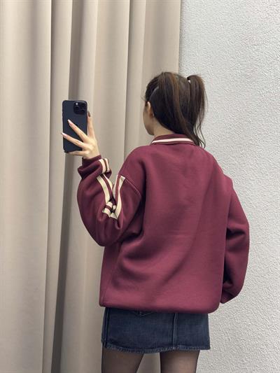 Polo Yaka Şardonlu Valley Bordo Sweatshirt