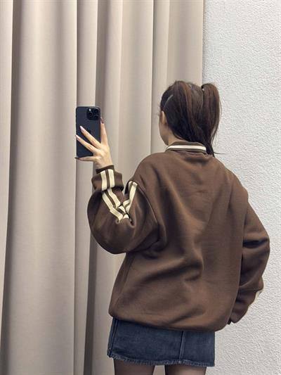 Polo Yaka Şardonlu Valley Kahve Sweatshirt