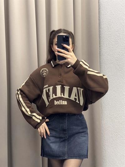 Polo Yaka Şardonlu Valley Kahve Sweatshirt