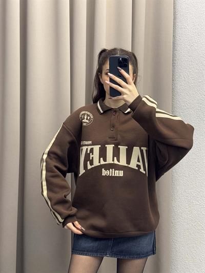 Polo Yaka Şardonlu Valley Kahve Sweatshirt