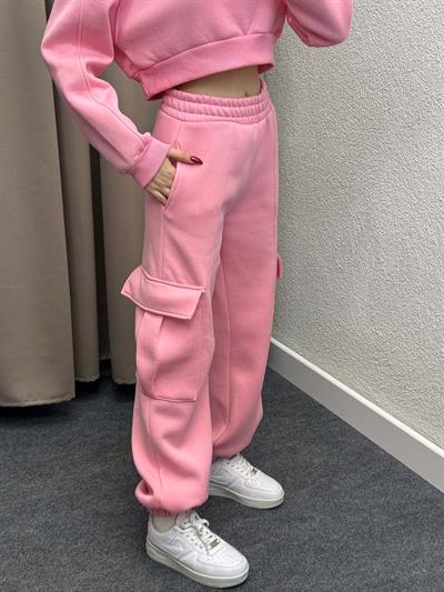 Reggio Kargo Cepli Crop Pudra Eşofman Takımı