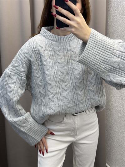 Saç Örgülü Pinterest Gri Kazak