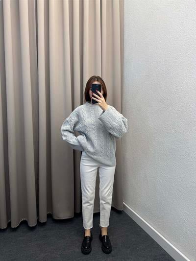 Saç Örgülü Pinterest Gri Kazak