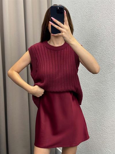 Sahra Pamuk İplik Bordo Süveter