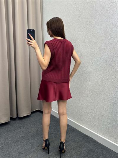 Sahra Pamuk İplik Bordo Süveter