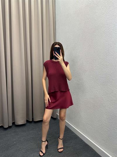 Sahra Pamuk İplik Bordo Süveter