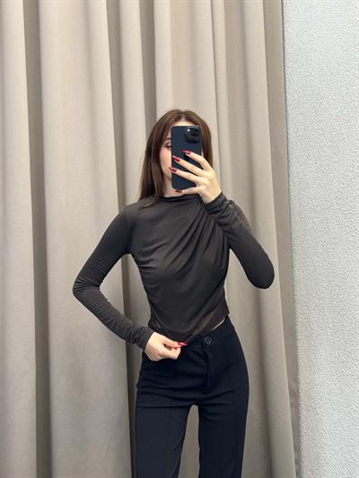 Sandy Büzgülü Kahve Bluz