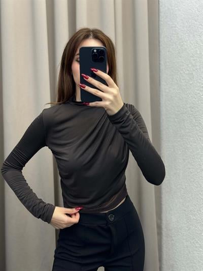 Sandy Büzgülü Kahve Bluz