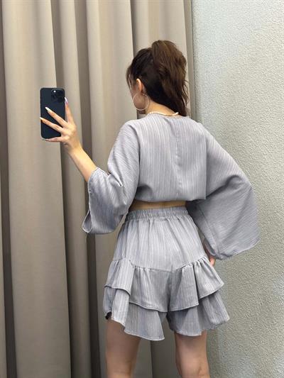 Sats Gri Şort Etek Bluz İkili Takım