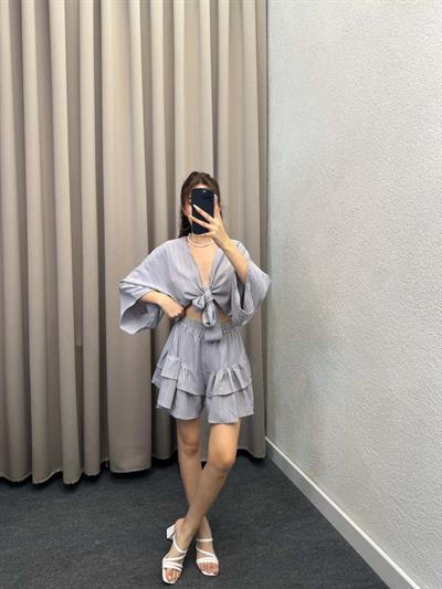 Sats Gri Şort Etek Bluz İkili Takım