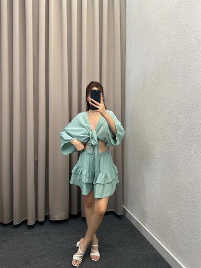 Sats Mint Şort Etek Bluz İkili Takım