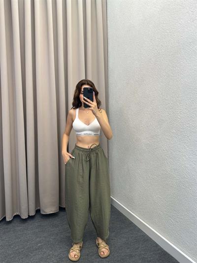 Sekiz Parça Modal Haki Gabardin Pantolon