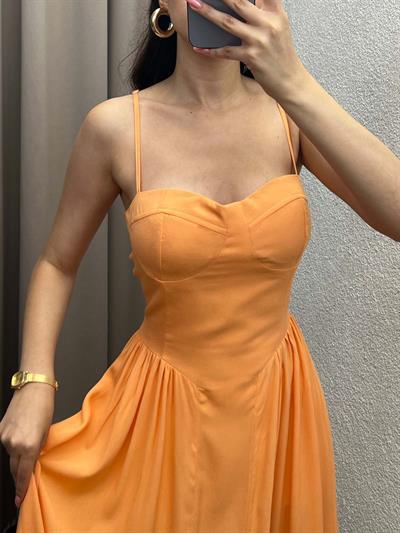 Shai Pamuk Viskon Kumaş Turuncu Elbise