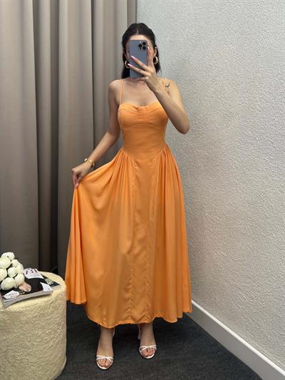 Shai Pamuk Viskon Kumaş Turuncu Elbise