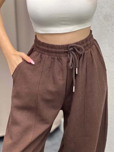 Silenos Kahve Keten Pantolon