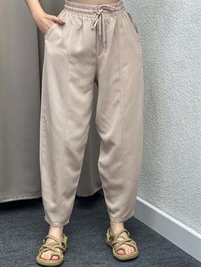 Silenos Koyu Bej Keten Pantolon