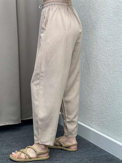 Silenos Koyu Bej Keten Pantolon