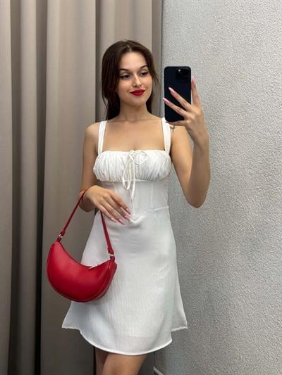 Sırt Drape Askılı Mini Beyaz Elbise
