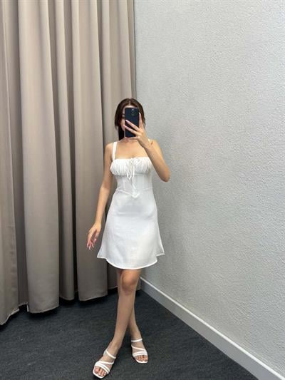 Sırt Drape Askılı Mini Beyaz Elbise