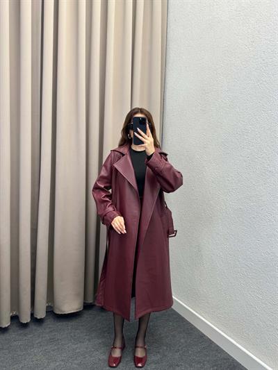 Smith Kırmızı Deri Trençkot