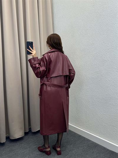 Smith Kırmızı Deri Trençkot