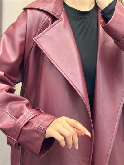 Smith Kırmızı Deri Trençkot