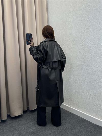 Smith Siyah Deri Trençkot