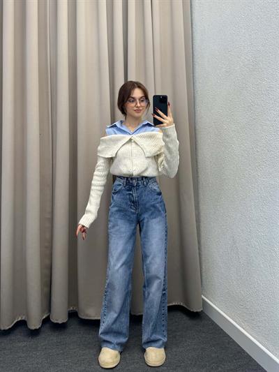 Gölgeli Wide Leg Jean