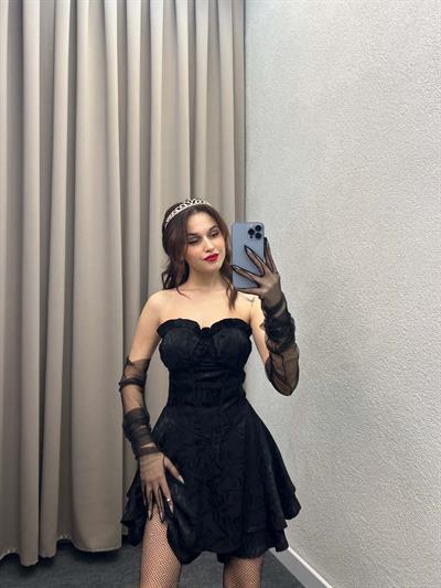 Straplez Model Kat Kat Volanlı Siyah Jarse Mini Şort Elbise