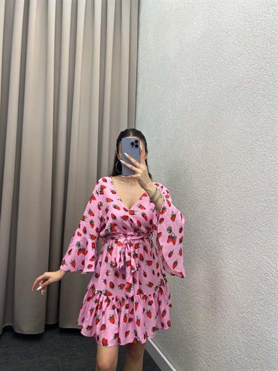 Strawberry Kuşaklı Mini Elbise