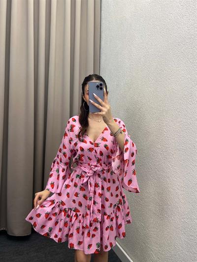 Strawberry Kuşaklı Mini Elbise