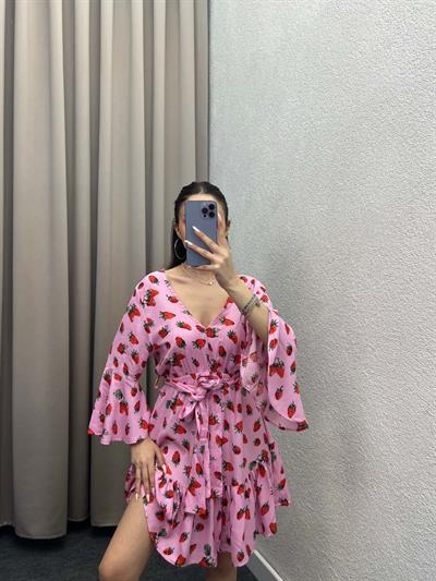 Strawberry Kuşaklı Mini Elbise