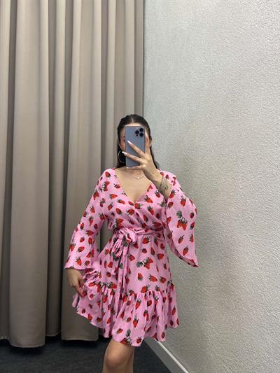Strawberry Kuşaklı Mini Elbise