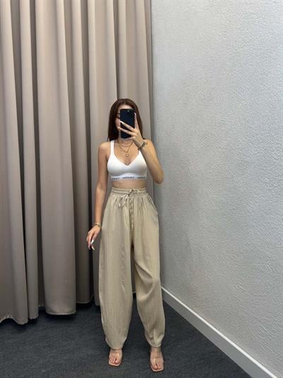 Sucks Gofre Bej Bağlamalı Pantolon