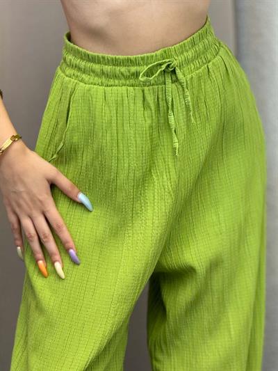 Sucks Gofre Fıstık Yeşili Bağlamalı Pantolon