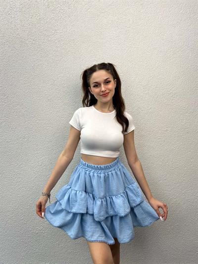 Summer Keten Bebe Mavi Şort Etek