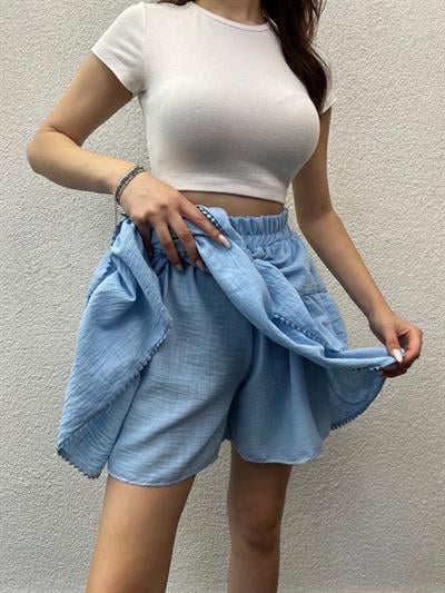 Summer Keten Bebe Mavi Şort Etek