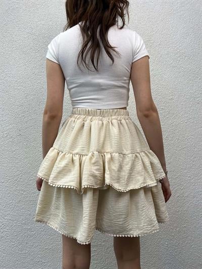 Summer Keten Krem Şort Etek