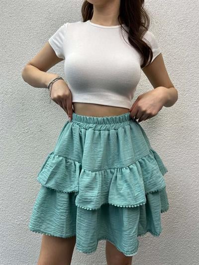 Summer Keten Mint Şort Etek
