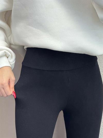 Süper Yüksek Bel Siyah Fitilli Tayt