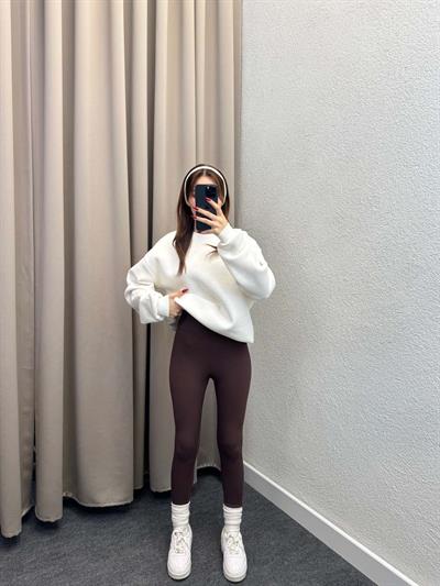 Süper Yüksek Bel Koyu Kahve Fitilli Tayt