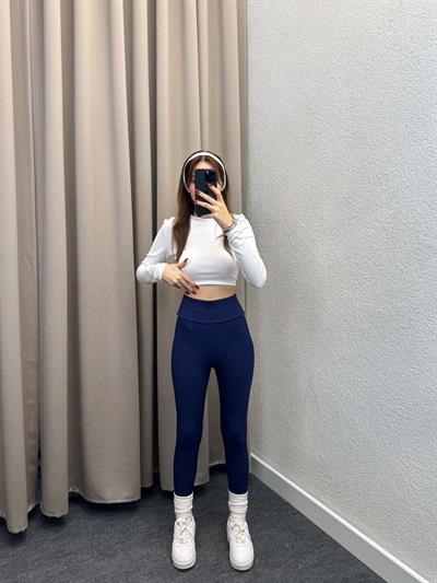 Süper Yüksek Bel Lacivert Fitilli Tayt