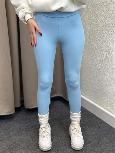 Süper Yüksek Bel Mavi Fitilli Tayt