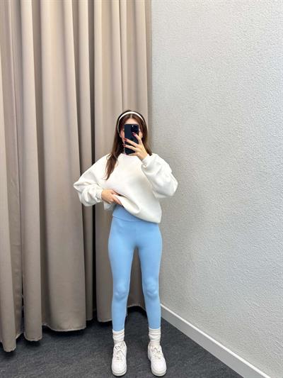 Süper Yüksek Bel Mavi Fitilli Tayt