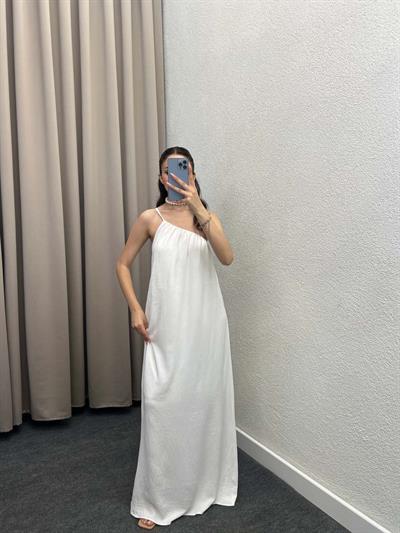 Tek Omuz Askılı Beyaz Aerobin Elbise