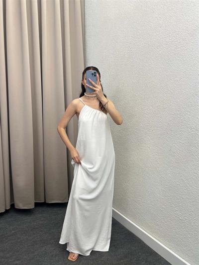 Tek Omuz Askılı Beyaz Aerobin Elbise