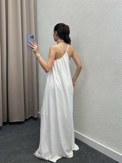 Tek Omuz Askılı Beyaz Aerobin Elbise