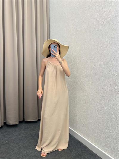 Tek Omuz Askılı Krem Aerobin Elbise