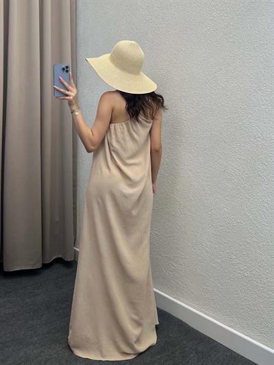 Tek Omuz Askılı Krem Aerobin Elbise