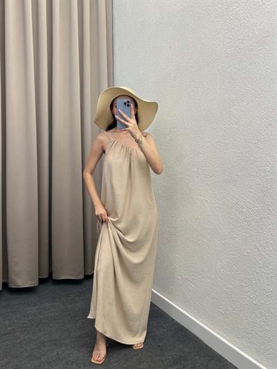 Tek Omuz Askılı Krem Aerobin Elbise